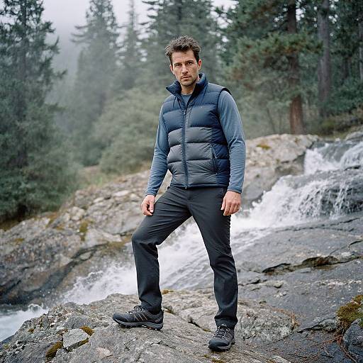 Adventurous Man Hiking Waterfall Trail