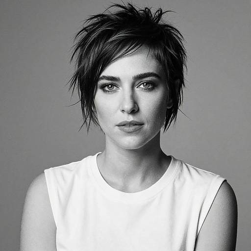 Black and White Portrait of Woman with Short Hair