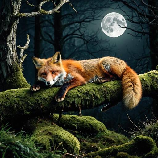 Sleepy Red Fox Under Moonlight Sleepy Red Fox Under Moonlight