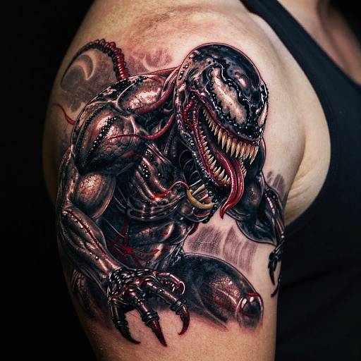 Realistic Venom Shoulder Tattoo