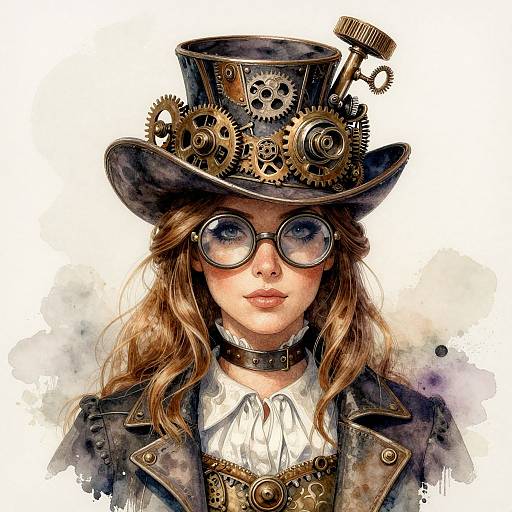 Intricate Steampunk Woman Watercolor