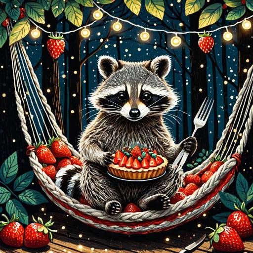 Whimsical Raccoon in a Festive Setting Whimsical Raccoon in a Festive Setting