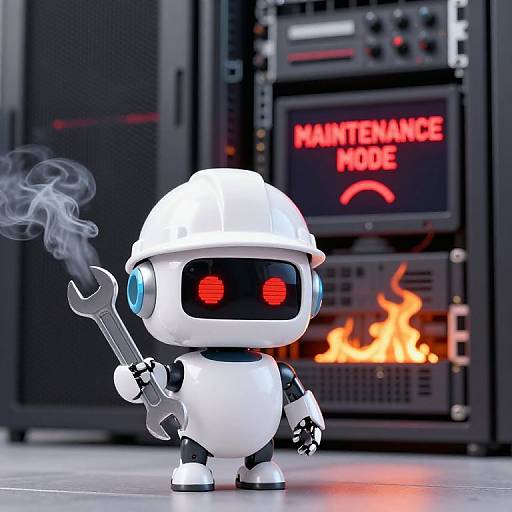 Cute Robot Repairing Server Fire