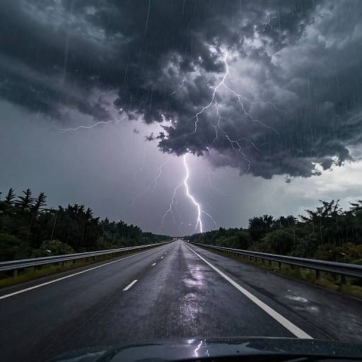 Stormy Highway Drive with Reflection