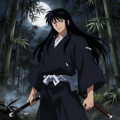 Vampire Samurai in Moonlit Bamboo