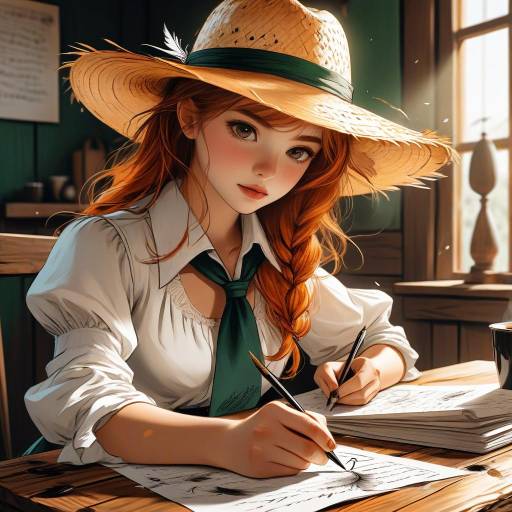 Dynamic Young Woman with Quill Illustration
