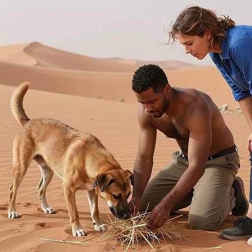 Desert Scene with Dog and People