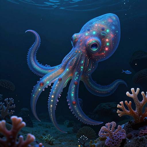 Bioluminescent Kraken in Neo-Noir Ocean