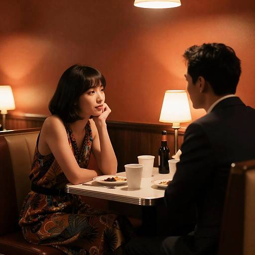 Intimate Diner Scene with Colorful Dress