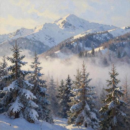 Impressionistic Snowy Mountain Landscape