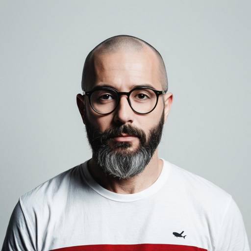 Mature Bearded Man with Glasses in White T-Shirt