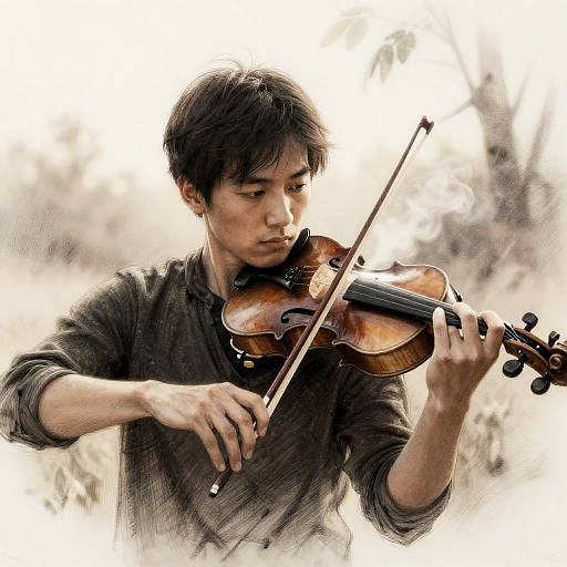 Emotional Sketch of Violinist at Dawn