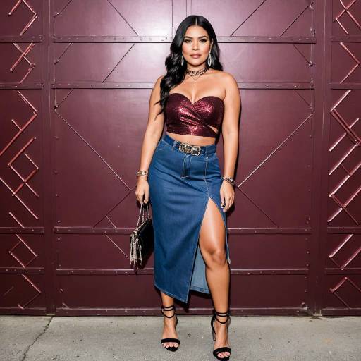 Curvy Woman in Glamorous Denim Skirt Outfit