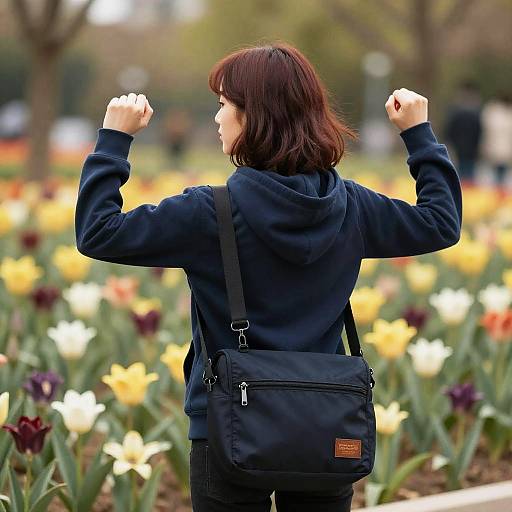 Woman Doing Shoulder Curls in Flower Field