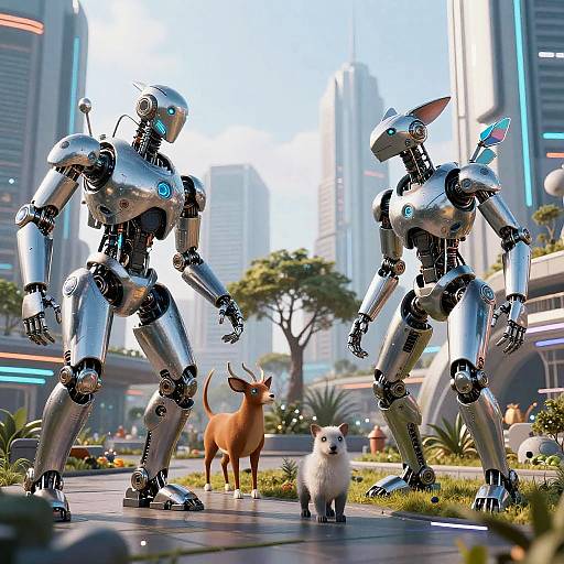 Cyberpunk Animals in Futuristic Park
