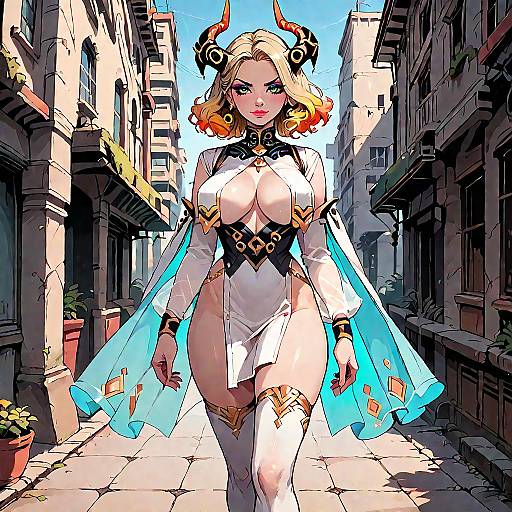 Blonde Horned Girl in Ruined City