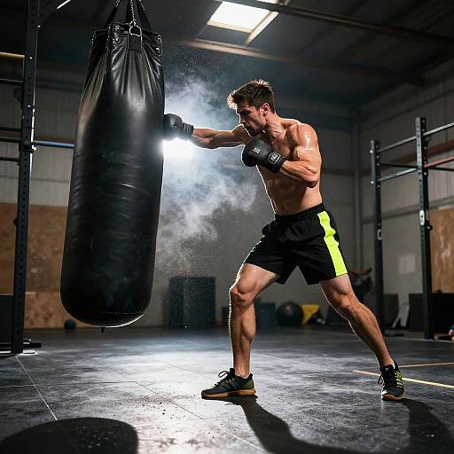 Energetic Male CrossFit Punching Gym