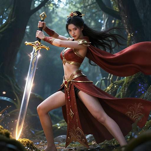 Epic Sword-Wielding Fantasy Warrior Woman