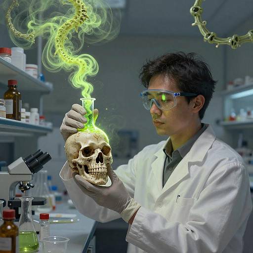 Scientist with Glowing Toxic Skull Flask