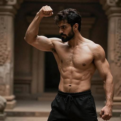 Muscular Man in Ancient Temple Setting