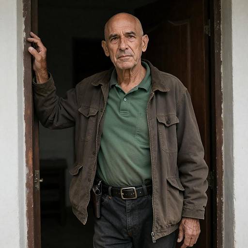 Serious Middle-Aged Man Standing in Doorway