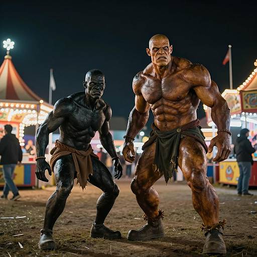 Vivid Nighttime Carnival with Humanoids