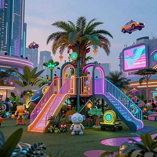 Cyberpunk Neon Playground at Dusk