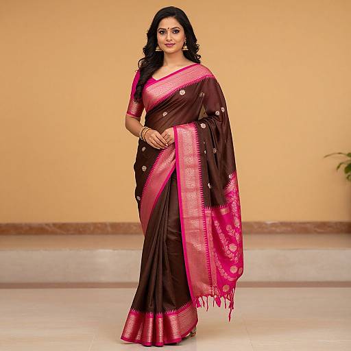 Elegant Brown and Pink Banarasi Saree