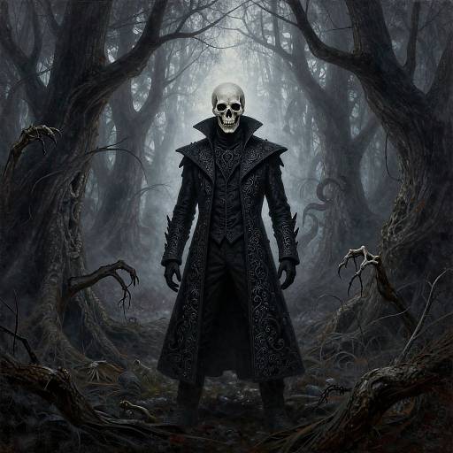 Skull-Faced Man in Eerie Forest