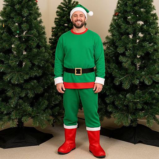 Man in Green Christmas Outfit