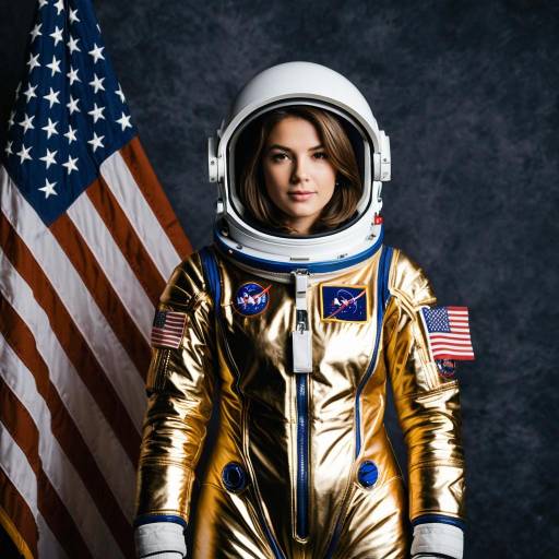 Woman in Gold Astronaut Costume with American Flag