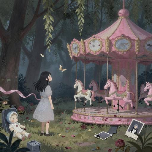 Undead Girl at Abandoned Pink Carousel