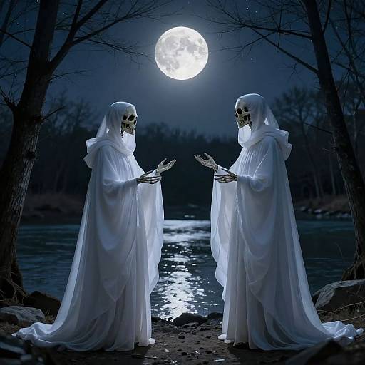 Ethereal Figures Under Full Moon