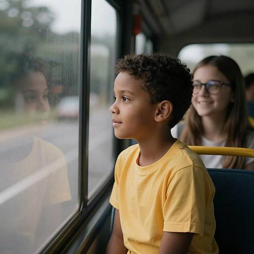 Young Friends on Dim Bus Ride