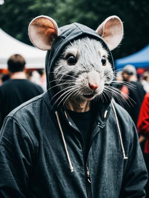 Candid Portrait of Man in Rat Costume