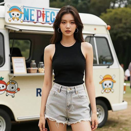 Stylish Woman at Food Truck Rally