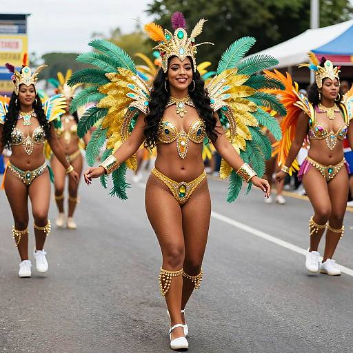 Woman Dancing in Colorful Carnival Costume