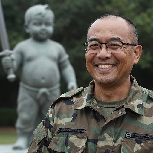 Middle-Aged Man in Camouflage Smiling