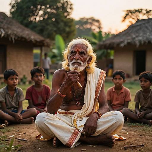 Blond Indian Elder Storytelling Scene