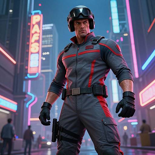 Muscular Man in Cyberpunk Jumpsuit