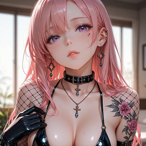 Vibrant Pink-Haired Swimsuit Model Portrait