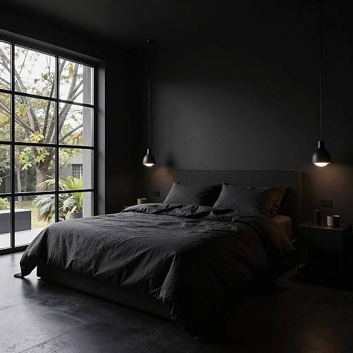 Photorealistic Black Bedroom Scenery 8K