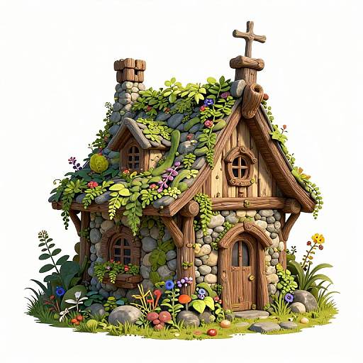 Magical Stone and Wood Cottage Illustration