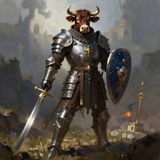 Humanoid Cow Warrior in Medieval Armor