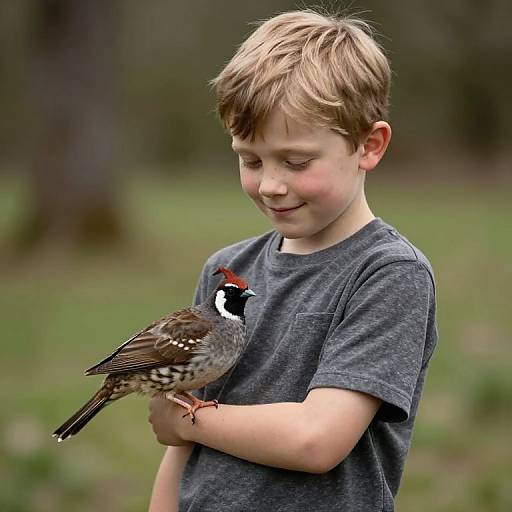 Boy with Quail on Arm