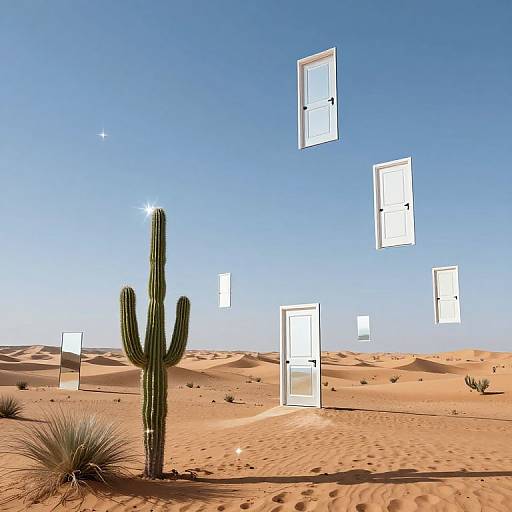 Surreal Desert with Floating Doors