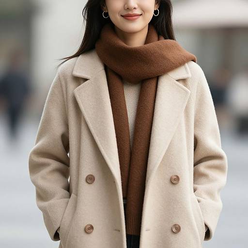 Realistic Portrait of Woman in Beige Coat