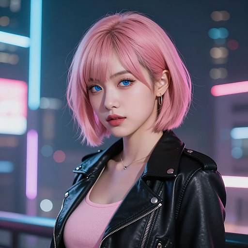 Cyberpunk Woman in Neon City Lights