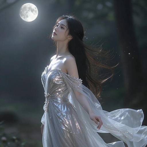 Ethereal Woman Under Moonlight Glow