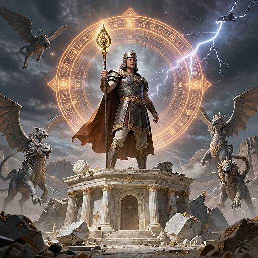 Roman Warrior Amid Mythical Ruins